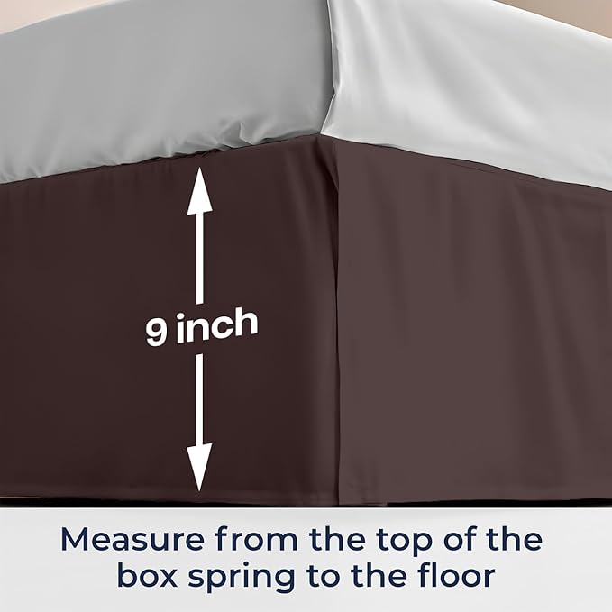 SGI Bedding 9 inch Drop Bed Skirt Queen Size - Platform Style with Secure Fit, Classic Tailored Look, Elegant Pleated Style Dust Ruffle, Split Corners, Wrinkle Resistant Microfiber - Chocolate
