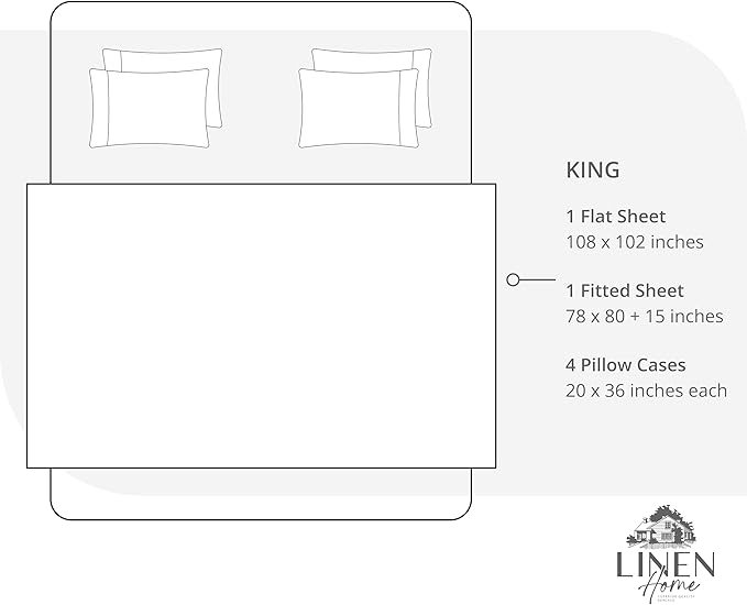 Linen Home 100% Cotton Percale Sheet Set, King Size, Dark Blue, Deep Pocket, 6 Pieces Set - 1 Flat, 1 Deep Pocket Fitted Sheet and 4 Pillowcases, Crisp Cool and Strong Bed Linen