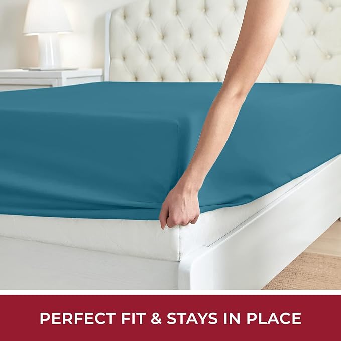 Mellanni King Fitted Sheet - Iconic Collection Bedding Sheets with up to 16 inch Deep Pocket - Soft & Cooling - Fade & Stain Resistant - 1 PC (King, Teal)