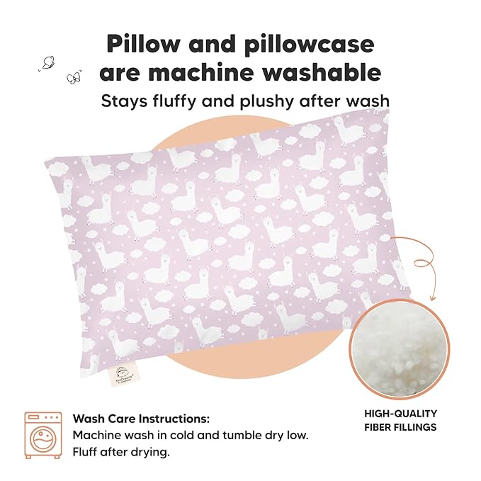 Toddler Pillow with Pillowcase - 13x18 My Little Dreamy Kids Travel Bed Pillows for Sleeping, Organic Cotton Small Pillowcase, Soft & Breathable, Machine Washable, Toddlers 2-5 years old (Alpacas)