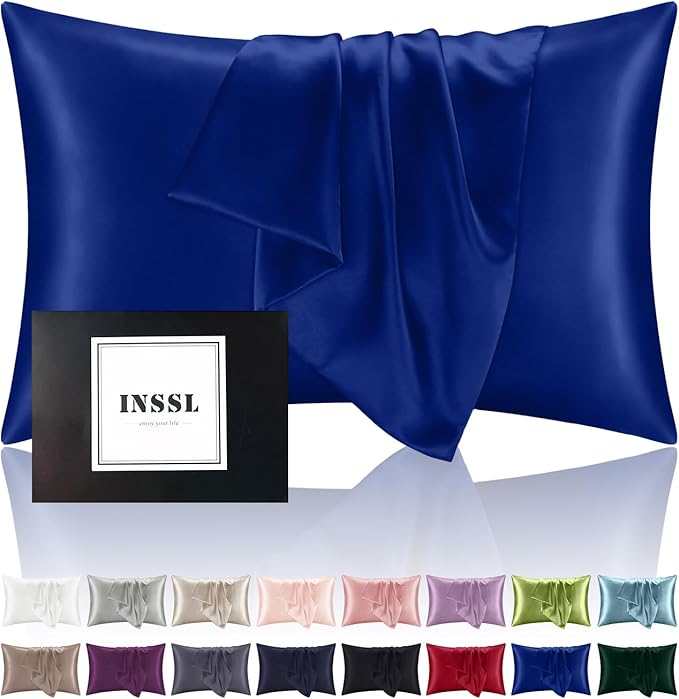 INSSL Silk Pillowcase fr Women, Mulberry SIL Pillowcase for Hair and Skin and Stay Comfortable and Breathable During Sleep(Egyptain Blue,King)