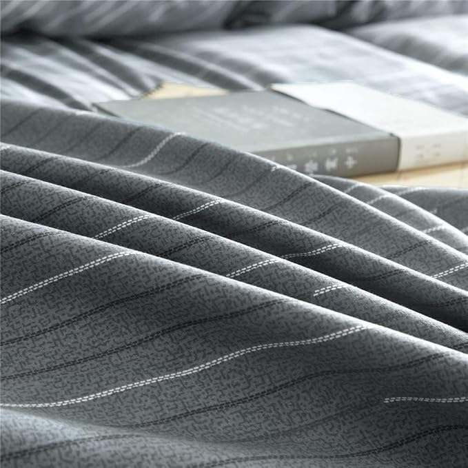Striped Comforter Set King Size Grey Striped Bedding Comforter 3 Pieces King Comforter Set 1 Stripe Comforter with 2 Pillowcases Geometric Stripes Fluffy Microfiber Comforter King for All Seasons