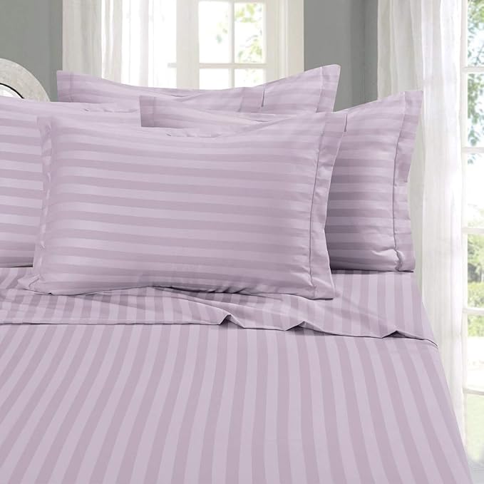 Elegant Comfort Softest and Coziest 4-Piece Sheet Set - 1500 Premium Hotel Quality Microfiber - Luxurious Wrinkle Resistant 4-Piece Damask Stripe Bed Sheet Set, Twin, Lavender/Lilac