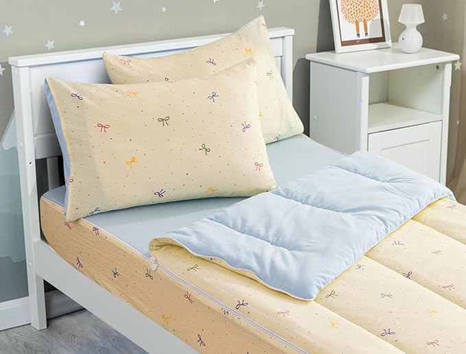 Meeting Story 3pcs Kids Comforter Set Twin Zipper Bedding Set for Girls,Kid Bedding Set Bow Comforter Set for Kid,All in one Zipper Bedding（Ivory,Twin）
