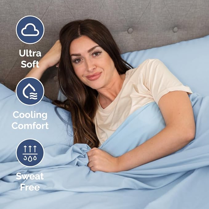 Short Queen RV Size 4 Piece Sheet Set - Comfy Breathable & Cooling Bed Sheets Set - Hotel Luxury Bedding for Women, Men, Kids, Teens, Boys & Girls - Deep Pockets & Ultra-Soft - Oeko-Tex - Light Blue