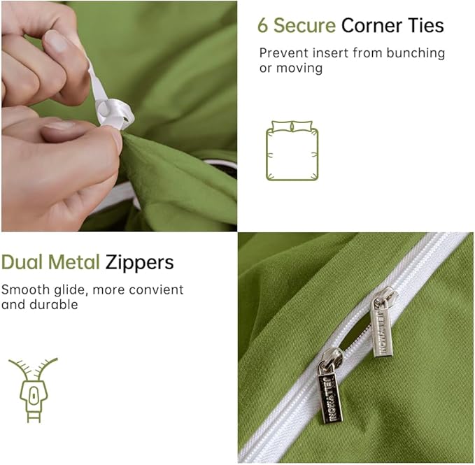 JELLYMONI Christams Duvet Cover Twin Size - 100% Washed Cotton Linen Feel Textured Comforter Cover, 2 Pieces Breathable Soft Bedding Set with Zipper Closure (Avocado Green, Twin 68"×90")