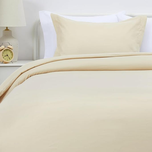 Amazon Basics Lightweight Microfiber 2-Piece Duvet Cover Set, Twin/Twin XL, Beige