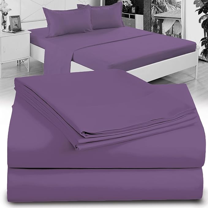 Full XL 100% Microfiber Double Brushed Sheet Set - Extra-Soft, Breathable & Wrinkle-Free - 15" Deep Pockets, 54" x 80" - Ideal for Extra Long Full Beds - 4PC Set (Full XL, Purple)