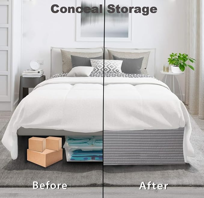 Full Bed Skirt-Box Spring Cover with 14 Inch Tailored Drop,Wrinkle and Fade Resistant Hotel Wrap Around Bed Skirts,Bed Frame Cover (Horizontal Stripe Gray, Full)