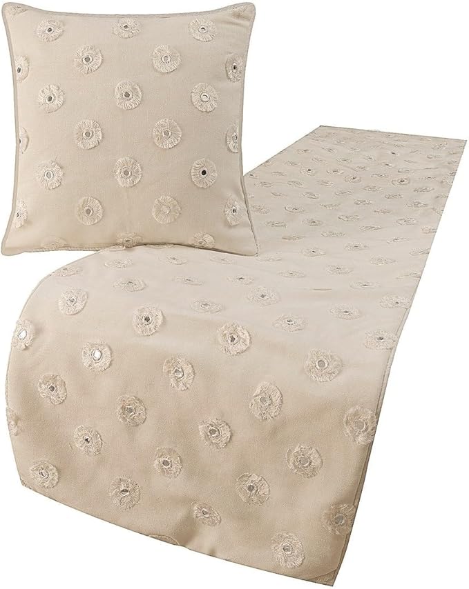 The HomeCentric King Queen Twin White Decorative Full 68"x18" Bed Runner Without Pillow Cover, Mirror Embroidery Bed Scarf on Cotton Fabric - Mirror Lover