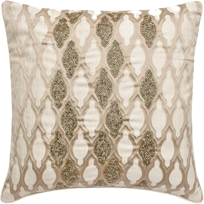 The HomeCentric King/Queen/Twin Ivory Decorative Full 68"x18" Bed Runner with One Pillow Cover, Bead Hand Embroidery Bed Scarf on Jacquard Fabric - Priscilla Dazzle