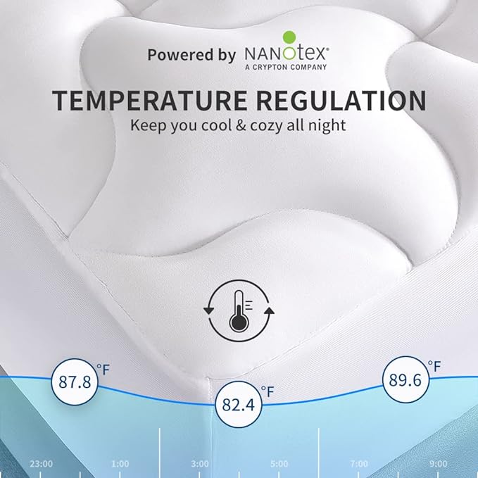 SLEEP ZONE Twin XL Mattress Pad Dorm Bedding Cooling Topper for College, Quilted Fitted Cover Washable, Soft Fluffy Down Alternative Mattress Protector, Deep Pocket 8~21 inch (White, Twin XL)