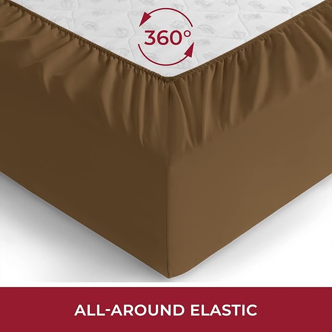 Mellanni Twin XL Fitted Sheet - Iconic Collection Bedding Sheets with up to 16 inch Deep Pocket - Soft & Cooling - Fade & Stain Resistant - 1 PC (Twin XL, Mocha)