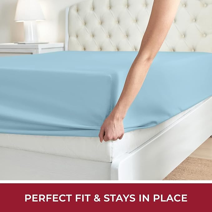 Mellanni Queen Fitted Sheet - Iconic Collection Bedding Sheets with up to 16 inch Deep Pocket - Soft & Cooling - Fade & Stain Resistant - 1 PC (Queen, Light Blue)