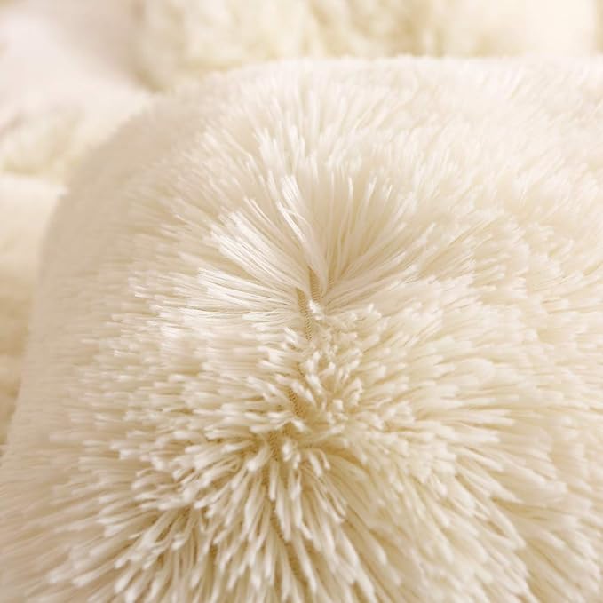 Uhamho Faux Fur Velvet Fluffy Bedding Duvet Cover Set Down Comforter Quilt Cover with Pillow Shams, Ultra Soft Warm (King, Cream)