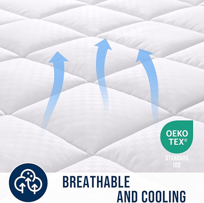 OLANLY Twin Quilted Fitted Mattress Pad, Elastic Fitted Mattress Topper, Cooling Soft Mattress Cover Stretches up to 21 Inches Deep, Machine Washable Mattress Protector (39x75 inch, White)