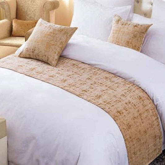 OSVINO Solid Color Chenille Soft No Fading Modern Bed Runner Bedding Scarf Protection, Gold, 210X50cm for 150cm Bed
