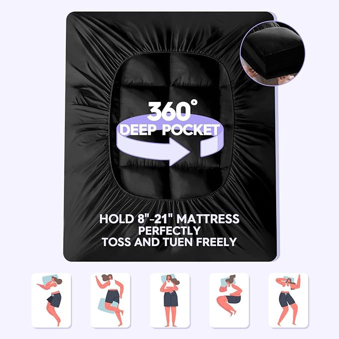 ABENE Mattress Topper for Back Pain Relief, Extra Thick Mattress Pad Pillowtop, Soft Mattress Protector Cover with 8"-21" Deep Pocket, Overfilled Down Alternative Filling (Black, Full XL)