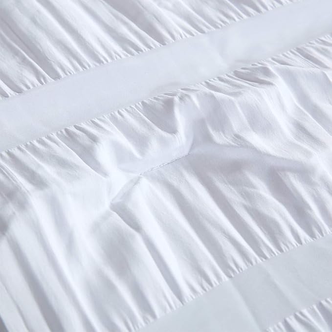 SLEEP ZONE Luxury Seersucker Queen Comforter Set 3-Piece, Soft & Lightweight Down Alternative Duvet Insert with Pillow Sham Cooling for Summer, White