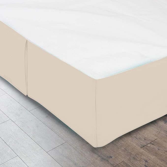 Pleated Bed Skirt 15 Inch Drop King Size – Wrinkle-Free Microfiber – Dust Ruffle with Split Corners Ivory