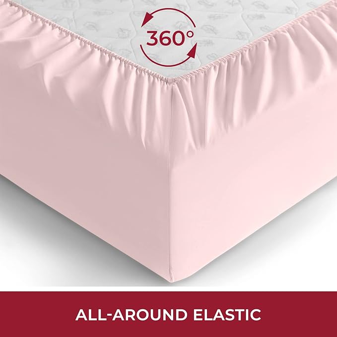 Mellanni Twin Fitted Sheet - Iconic Collection Bedding Sheets with up to 16 inch Deep Pocket - Soft & Cooling - Fade & Stain Resistant - 1 PC (Twin, Blush Pink)