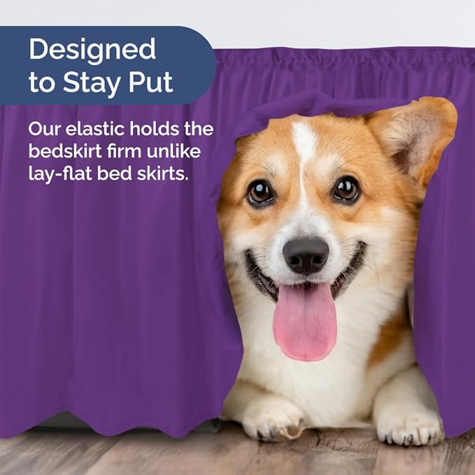 Wrap Around Dust Ruffle Bed Skirt - Purple - for King Size Beds with 21 Inch Drop - Easy Fit Elastic Strap - Adjustable Pleated Bedskirt w/Brushed Fabric - Wrinkle Free - for Women, Men, Kids & Teens
