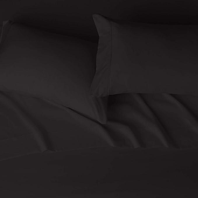 Amazon Basics Lightweight Super Soft Easy Care Breathable Microfiber 4-Piece Bed Sheet Set with 14-Inch Deep Pockets, Wrinkle Resistant, Full, Black, Solid