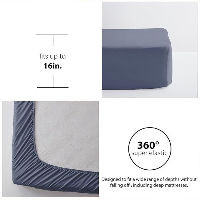 Zzlpp Queen Bedding Set 7 Pieces, Greyish Blue Seersucker, All Season Comforter Set with 1 Comforter, 2 Pillow Shams, 2 Pillowcases, 1 Flat Sheet, 1 Fitted Sheet
