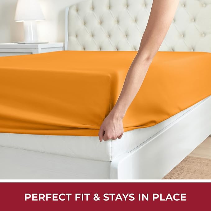 Mellanni Twin Fitted Sheet - Iconic Collection Bedding Sheets with up to 16 inch Deep Pocket - Soft & Cooling - Fade & Stain Resistant - 1 PC (Twin, Persimmon)