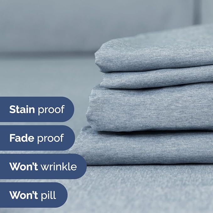 Full XL Size 4 Piece Sheet Set - Comfy Breathable & Cooling Bed Sheets Set - Hotel Luxury Bedding for Women, Men, Kids, Teens, Boys & Girls - Deep Pockets & Wrinkle Free - Oeko-Tex - Heathered Blue