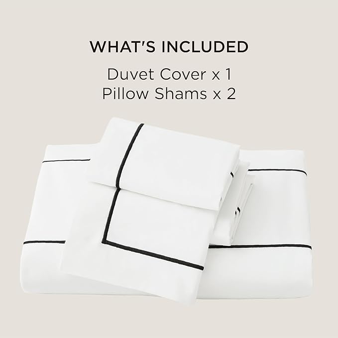 Bedsure Luxury Hotel Duvet Cover Queen Size, 100% White Cotton Embroidery Bedding Set, Includes 1 Duvet Cover 90x90 Inches with Zipper Closure & 2 Pillow Shams, Comforter Sold Separately