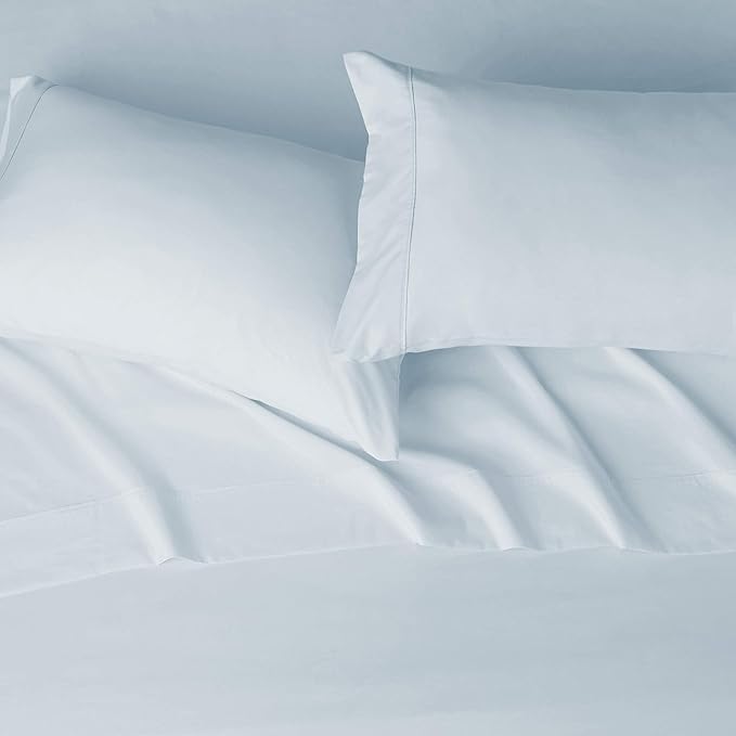 Amazon Basics Lightweight Breathable Super Soft Easy Care Brushed Microfiber 4-Piece Bed Sheet Set with 14-Inch Deep Pockets, Wrinkle Resistant, Queen, Light Blue, Solid