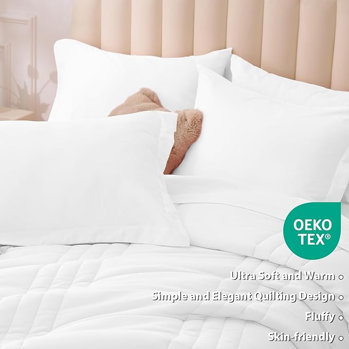Full Comforter Set White - Bed in a Bag Full Size 7 Pieces, Soft Bedding Set for All Seasons, Premium Comforter Set with Comforter, Sheets, Pillowcases & Shams