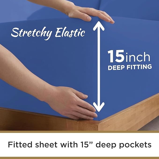 Full XL 100% Microfiber Double Brushed Sheet Set - Extra-Soft, Breathable & Wrinkle-Free - 15" Deep Pockets, 54" x 80" - Ideal for Extra Long Full Beds - 4PC Set (Full XL, Royal Blue)