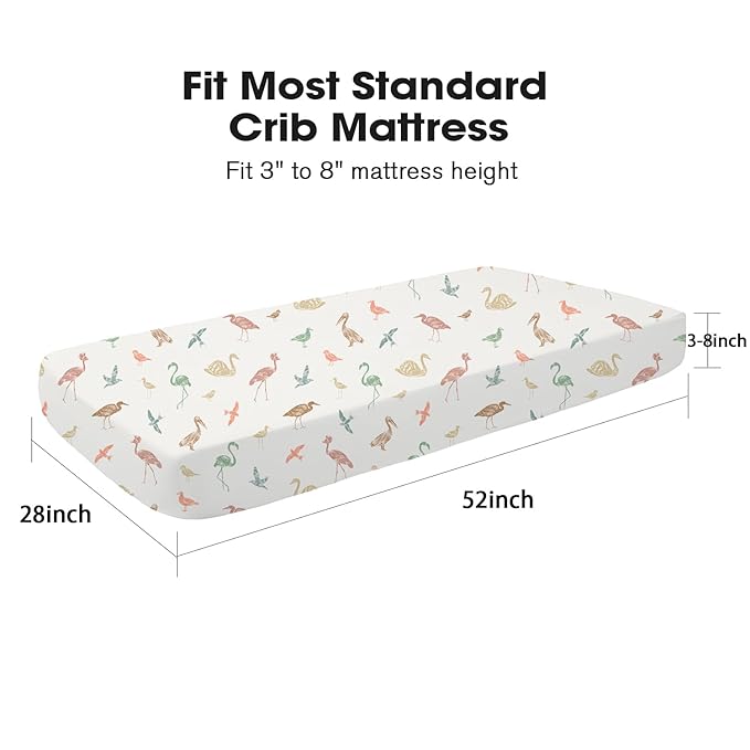 Little Grape Land Crib Sheets for Boys and Girls, 2pk Baby Crib Fitted Sheet for Standard Size Crib and Toddler Mattress, Super Soft Baby Sheet, Wetland Birds