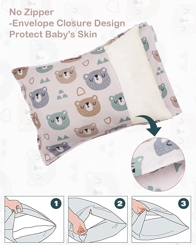 ALVABABY Toddler Pillowcases Stretchy Soft Kids Pillow Cover 2 Pack Fit 13"x 18" or 12"x16" Envelope for Girl Boy Sleepy Travel 2TPE26A