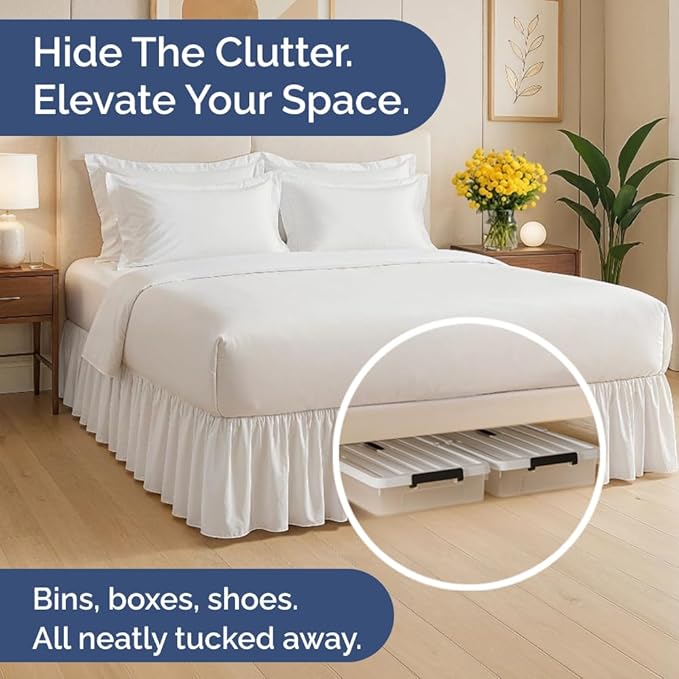 Bedskirt Queen Size Ruffle - 12 inch Drop Dust Ruffle Bed Skirt with Platform - Ultra-Soft, Easy Fit, Premium Hotel Quality - Wrinkle, Fade & Shrink Resistant - for Women, Men, Kids and Teens - White
