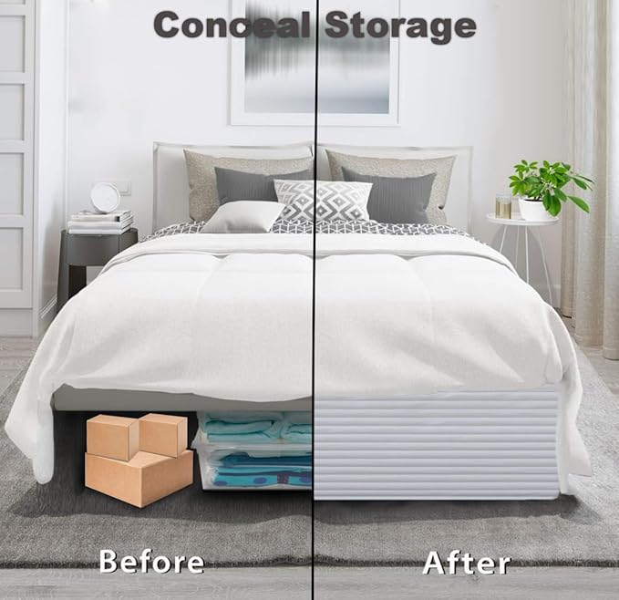 Full Bed Skirt-Box Spring Cover with 14 Inch Tailored Drop,Wrinkle and Fade Resistant Hotel Wrap Around Bed Skirts,Bed Frame Cover (Horizontal Stripe White, Full)
