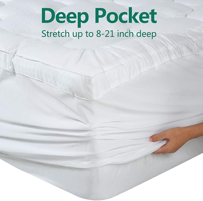 COHOME Mattress Topper Cal King 1300 GSM Extra Thick Cooling Mattress Pad 400TC Cotton Top Plush Down Alternative Fill Pillow Top Mattress Cover with 8-21 Inch Deep Pocket (72x84 Inches, White-Luxury)