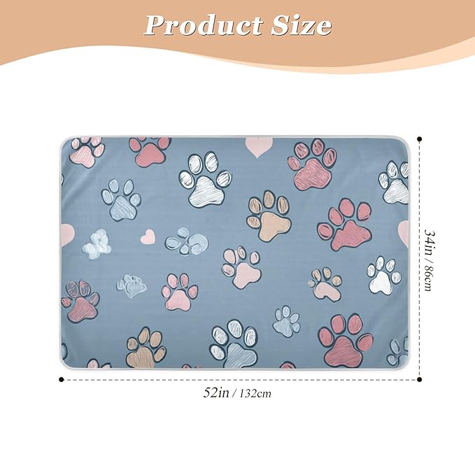 Waterproof Bed Pad Reusable Changing Pad Toddler Mattress Protector Large Pee Pad Baby Diaper Pad Soft Washable Liner Blue Footprints