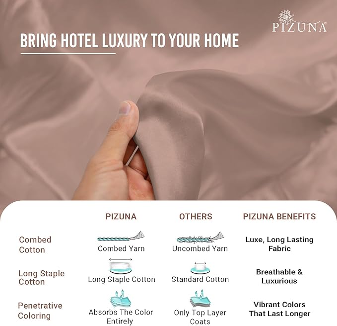Pizuna Pure 100% Cotton Sheets RV King Size, Luxurious 400 Thread Count Long Staple Cotton Sateen RV King Sheets Set with 15inch Deep Pocket (Combed Pale Rose Pink Cotton Sheet Set)