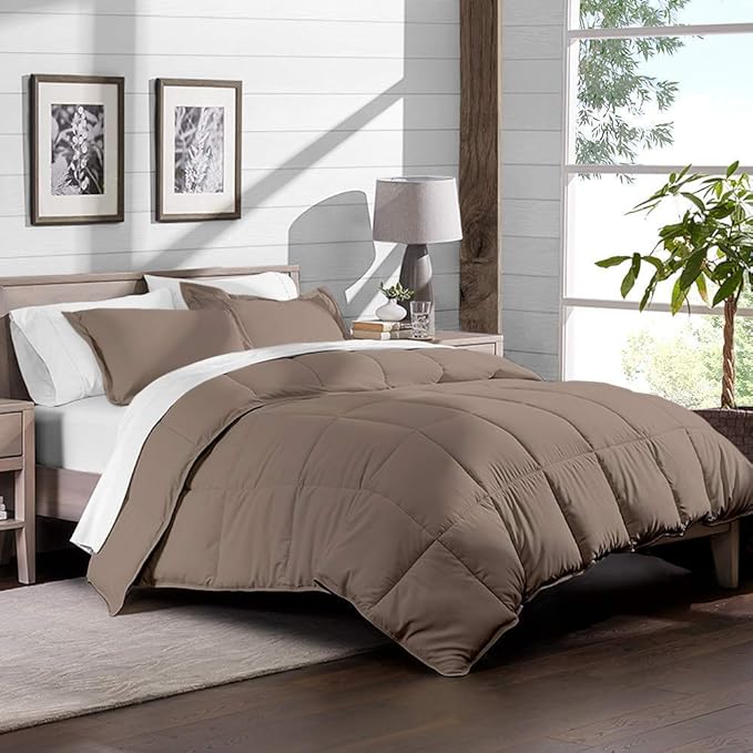 H&H Decor Luxurious & Super Soft 1 Piece Comforter 300 GSM & 4 Pcs Sheet Set 100% Egyptian Cotton 1000 Thread Count Pattern Solid (Full, Taupe,Solid)