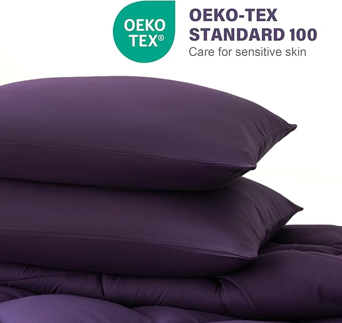 Decroom Lightweight King Comforter Set with 2 Pillow Sham - 3 Pieces Set - Quilted Down Alternative Comforter/Duvet Insert for All Season - Purple - King Size