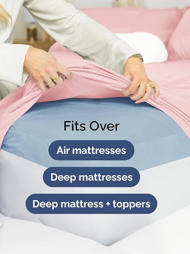 Extra Deep Split King Sheet Set - 7 Piece Breathable and Cooling Sheets - Hotel Luxury Bedding for Women, Men, Kids & Teens - Easy Secure Fit - Soft and Wrinkle Free - Extra Deep Pockets - Baby Pink