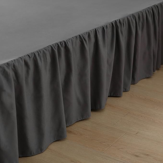 Bed Skirt Twin Size Ruffled Bed Skirt with Split Corners, 16 Inch Drop Dust Ruffle Bed Skirt with Platform, Dark Grey, 16" Twin