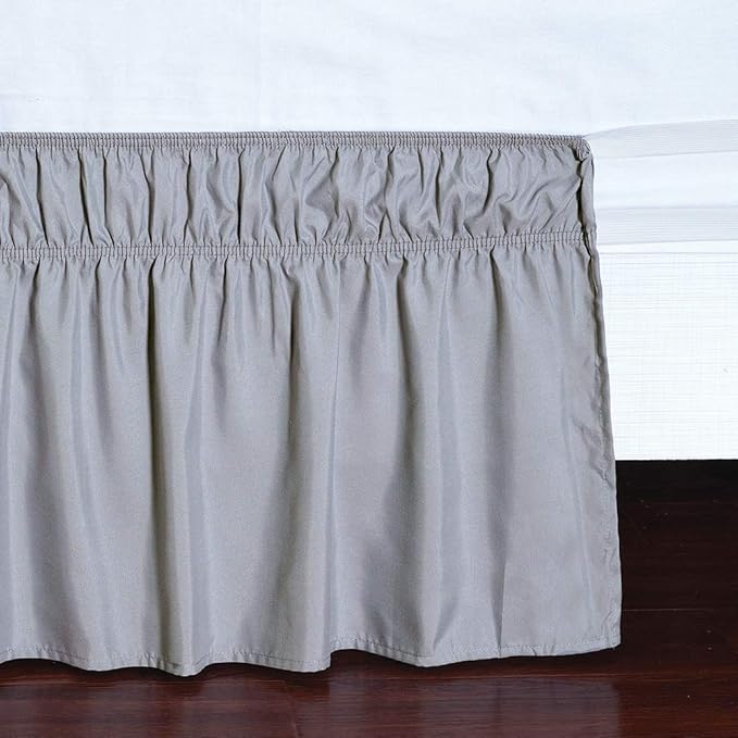 MEILA Wrap Around Bed Skirt Three Fabric Sides Elastic Dust Ruffled 18 Inch Tailored Drop,Easy to Install Fade Resistant-Grey, Queen/King