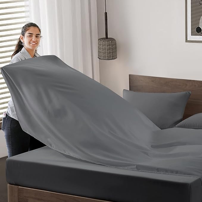 Maple&Stone Full Flat Sheet 6 Pack,Premium Soft & Breathable,Brushed Microfiber Fabric,Anti-Shrinkage & Non-Fading,Bulk Flat Sheets Only Full Size(Grey)