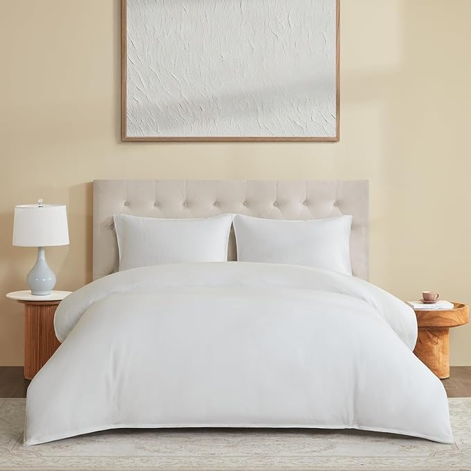 DAPU 100% Linen Duvet Cover Set - Pure Natural French Flax Linen with Multiple Corner Ties and Zipper Closure Soft Breathable Durable for Hot Sleepers 1 Duvet Cover 2 Pillowcases (White, King)