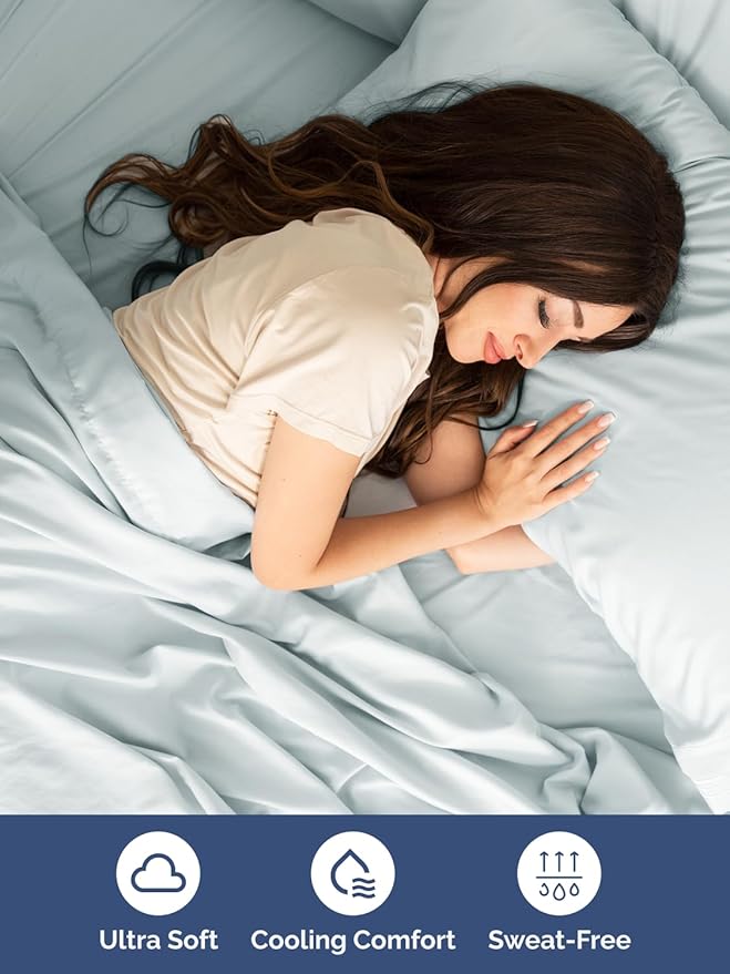Extra Deep Twin Sheet Set - 4 Piece Breathable and Cooling Sheets - Hotel Luxury Bedding for Women, Men, Kids & Teens - Easy & Secure Fit - Soft, Wrinkle Free and Comfy - Extra Deep Pockets - Ice Blue