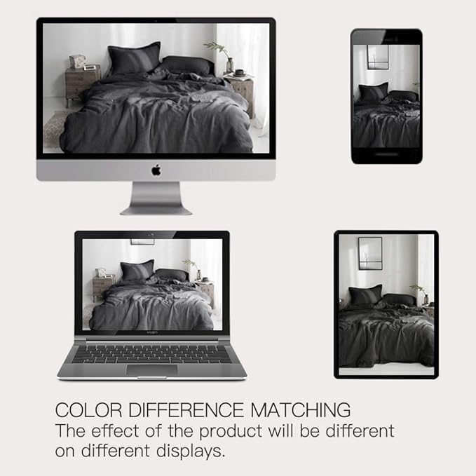 Simple&Opulence 100% Washed Linen Duvet Cover with Embroidered, 2 Pieces Soft Farmhouse Comforter Set with Button Closure,1 Duvet Cover and 1 Pillowsham(Twin,Charcoal Grey)